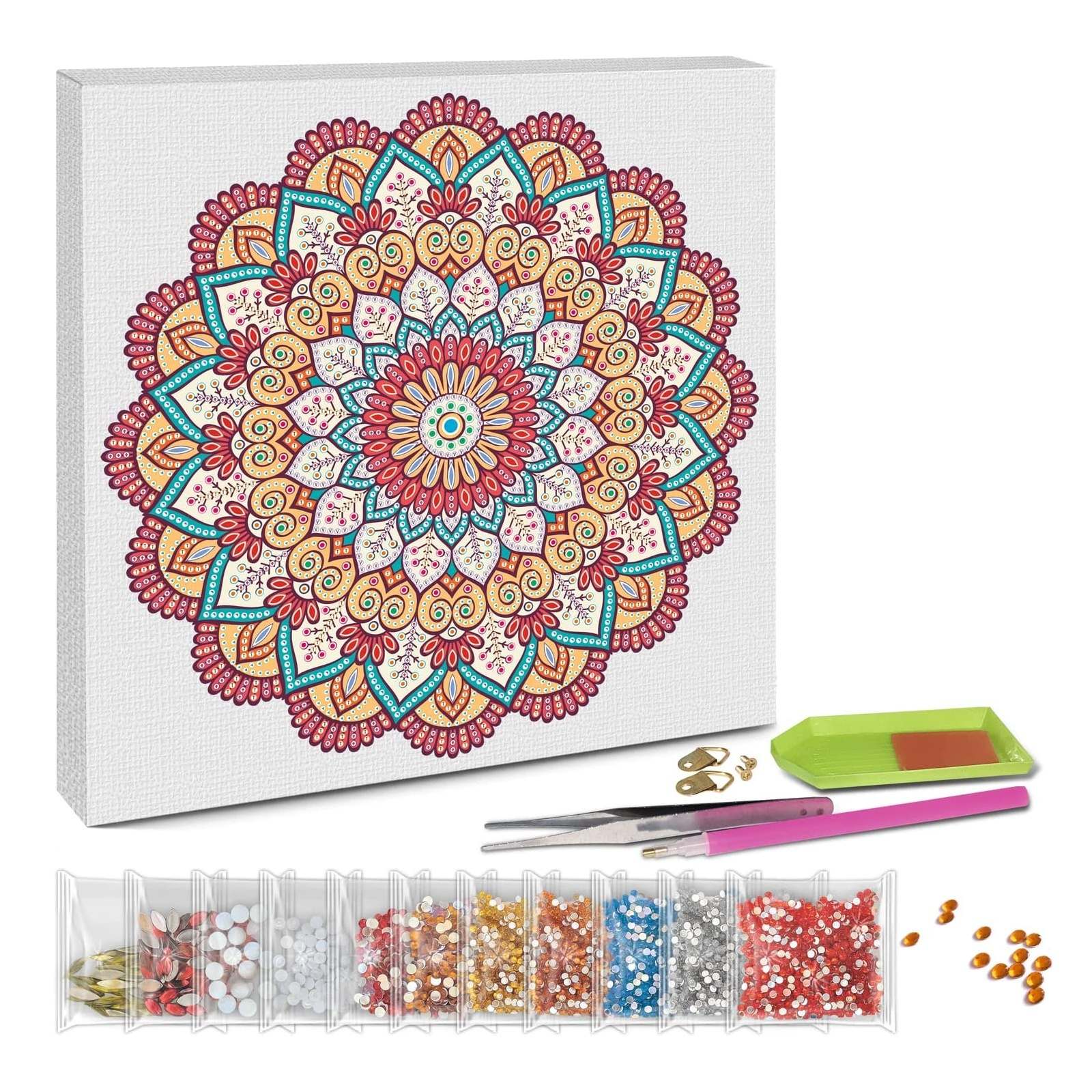 Diamantové malování - mandala červenomodrá